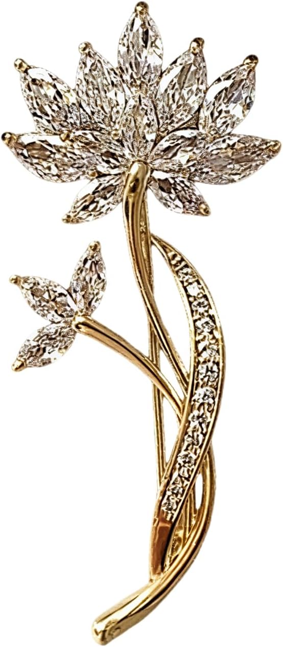 Crystal Lotus Flower Brooch for Women Sparkling Rhinestone Floral Leaf Pin for Blazer, Jacket, Coat, Dress, Scarf