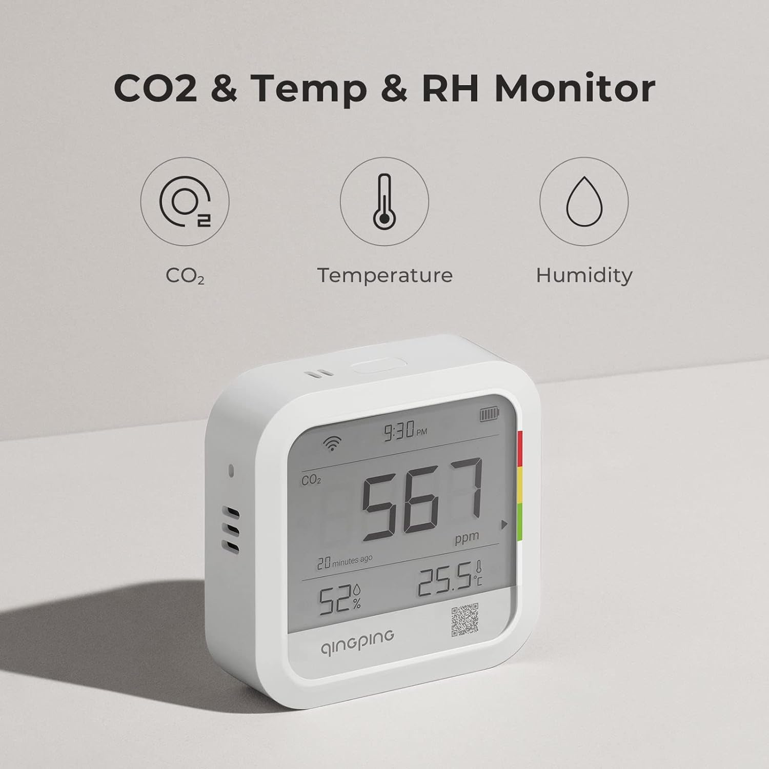 Detector de CO2 para Interiores Monitor de Temperatura y Humedad Notificaciones Inmediatas Inalámbricas para Centros Comerciales Supermercados