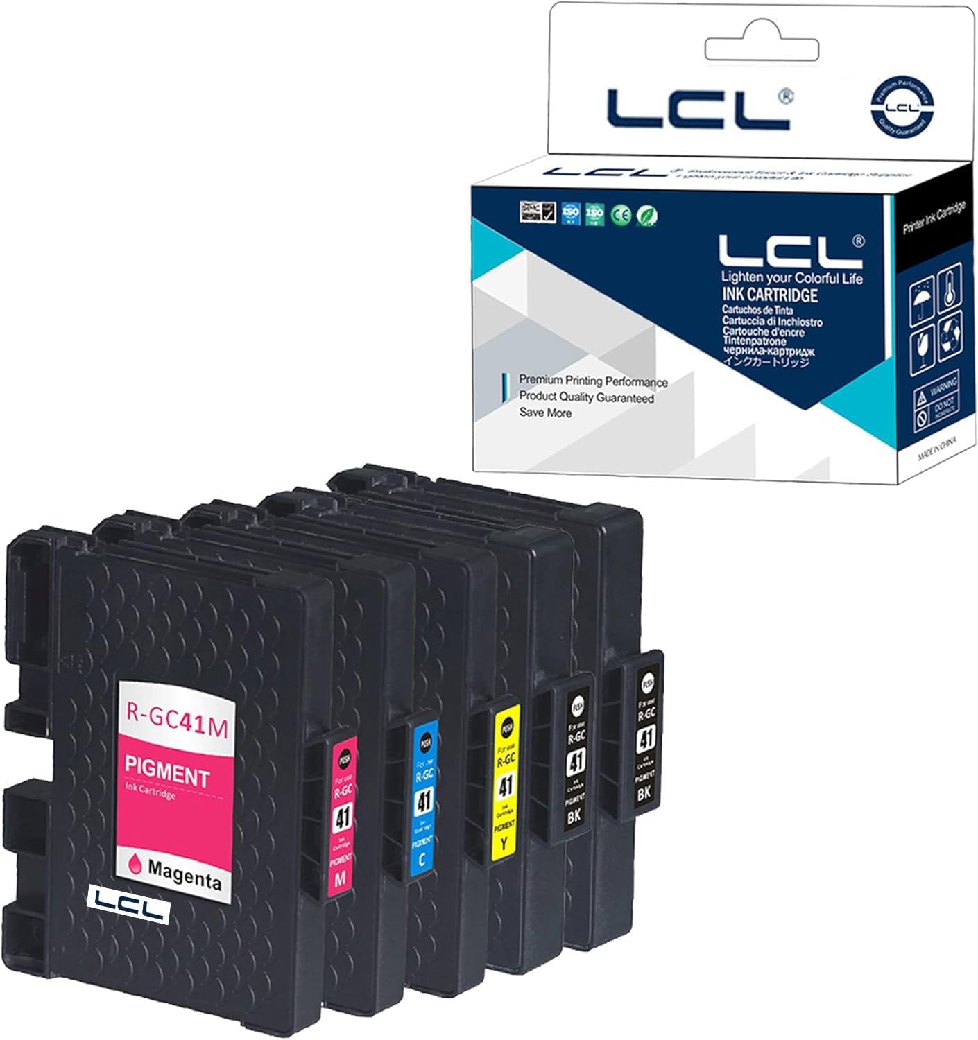 LCL Compatible Ink Cartridge Pigment Replacement for Ricoh GC-41 GC41 GC41K GC41C GC41M GC41Y 2100 2100N 2010L Aficio SG 3100SNW, Aficio SG K3100DN, Aficio SG 3110 (2Black Cyan Magenta Yellow 5-Pack)