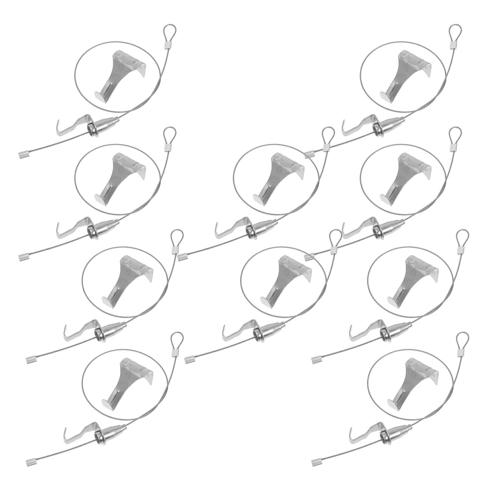WOONEKY 10 set Kit Ganci per Binario e Cavo in Acciaio Inossidabile Regolabile per Appendere Quadri Filo Resistente e Facile da Installare per Esposizione Immagini e Cornici