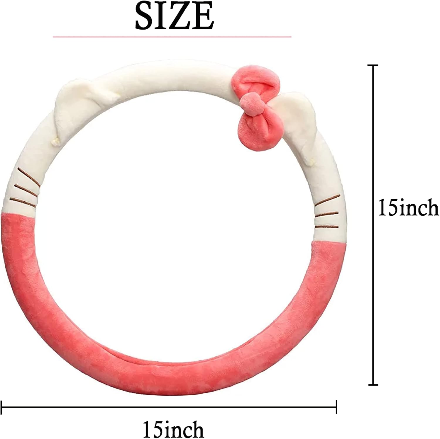 Cute Car Steering Wheel Cover, Universal Fit 15 Inch Soft Comfortable Plush Anti Slip & Odor Free Car Wheel Protector for Women Girls Pink - Image 4