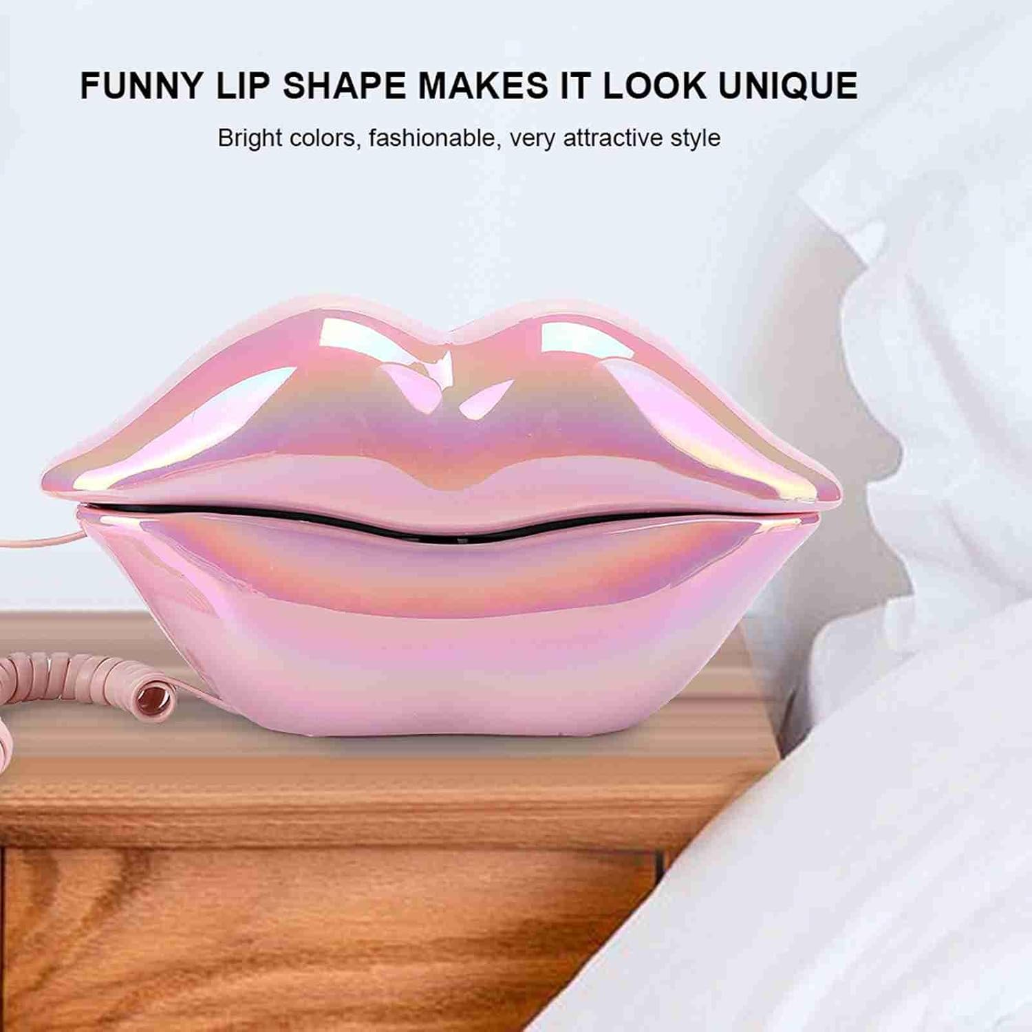 Lip Phone, Number Storage Pink Phone, Room Decor Wire Telephone Home Decoration for Home Hotel Office Decor Gift
