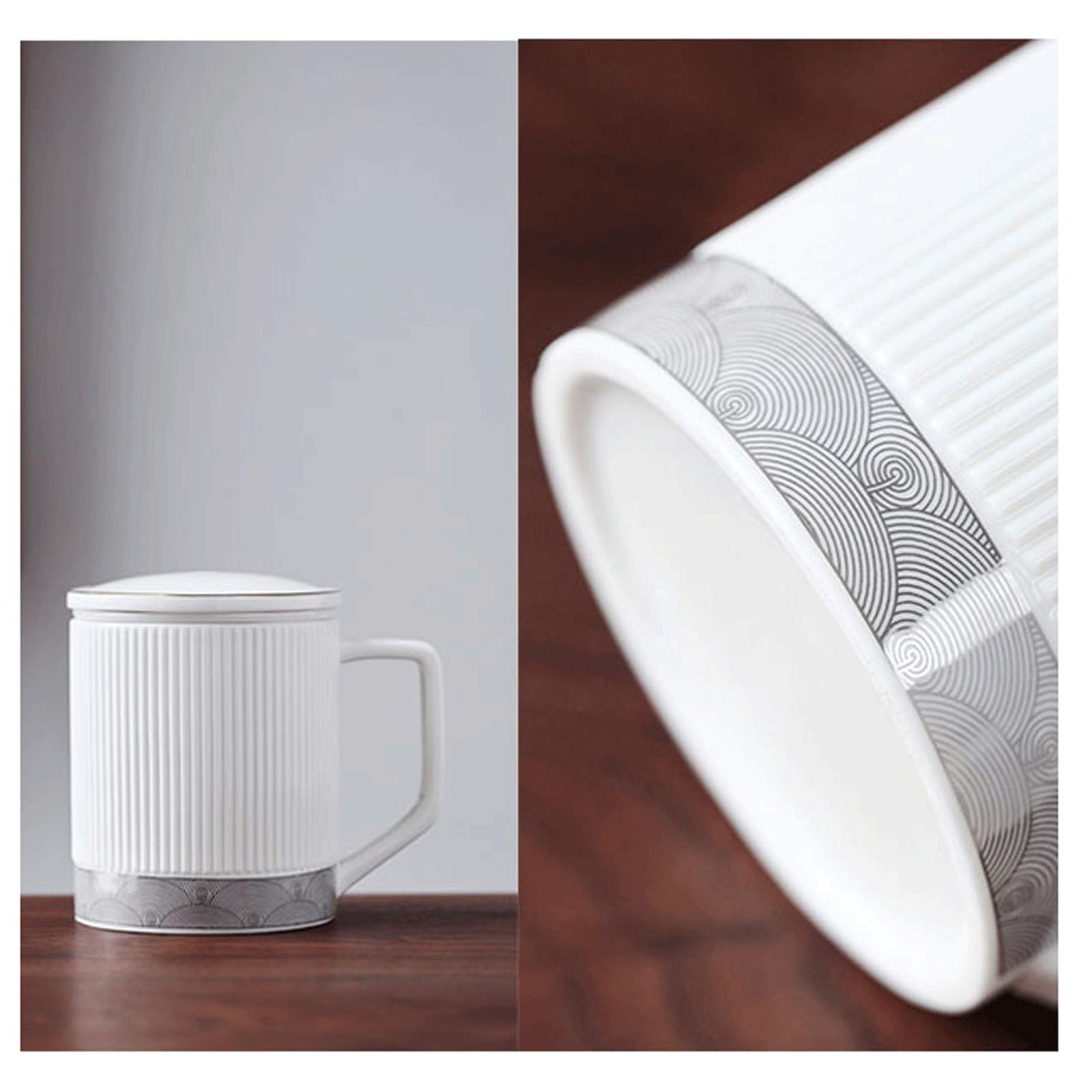 Tasse Keramikbecher mit Teetrenner 400 ml Wasserbecher mit Deckel Verbrühungsschutz Griff Exquisit für Weihnachten, Valentinstag und Muttertag Kaffeetasse (Farbe: Blau)