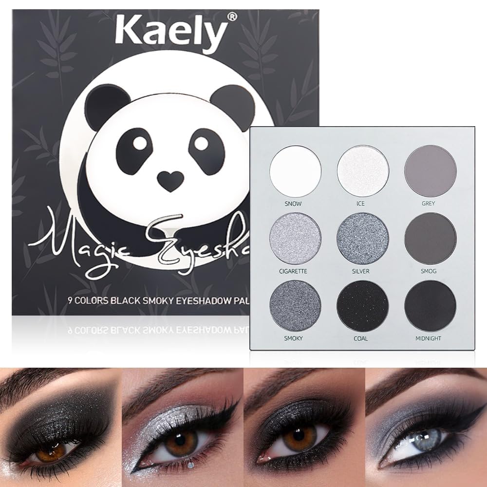 Black Smokey Gray Silver Glitter Shimmer Eye Eyeshadow Makeup Palette,9 Colors Cool Toned Matte Glitter Eyeshadow Palette Make Up Black Radiance Eyeshadow Palette Sombras De Ojos Profesiona black-silver-gray