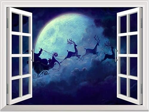 wall26 Adhesivo de pared extraíblemural de pared  Papá Noel volando en Nochebuena, calcomanía de pared con ventana abierta, 36 x 48 pulgadas