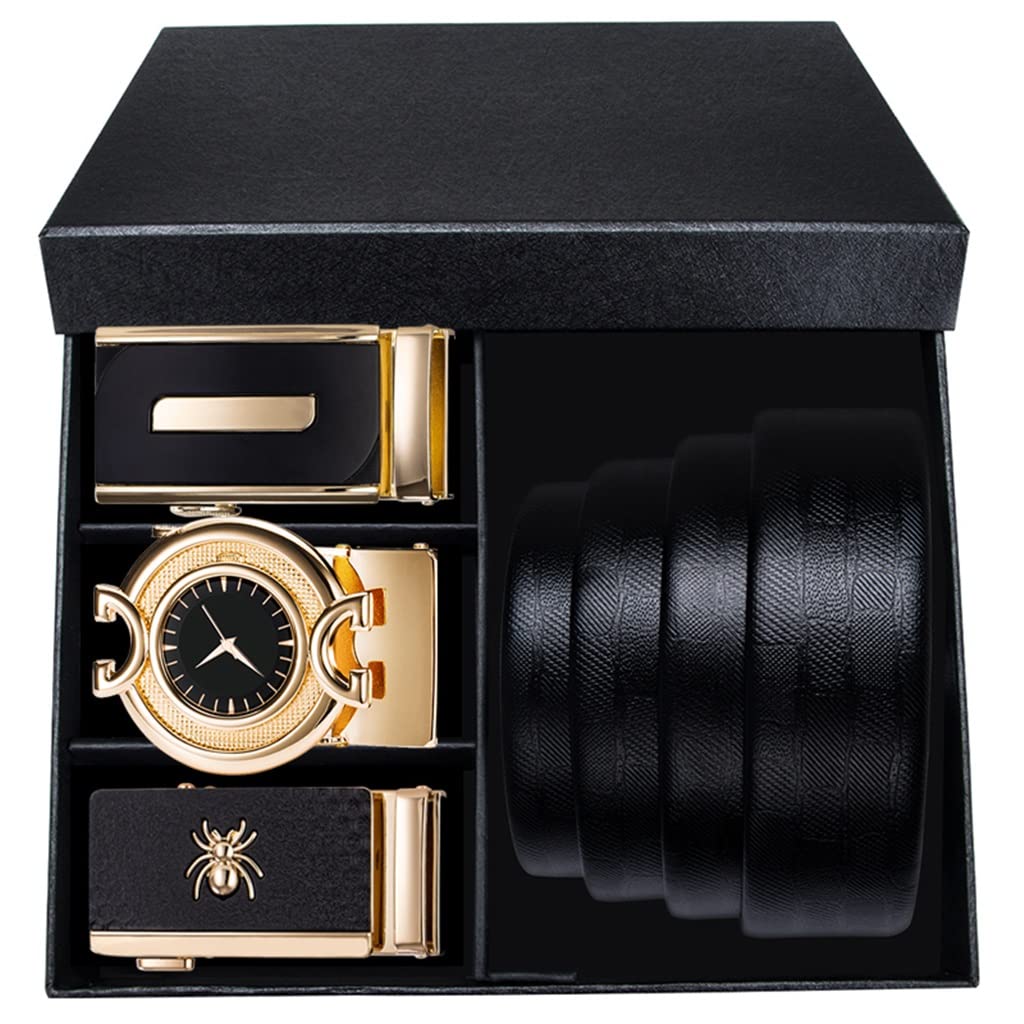 Business Genuine Leather Belt for Men Automatic Buckle Belt and Gift Box Mens Black Belt Color Black Size