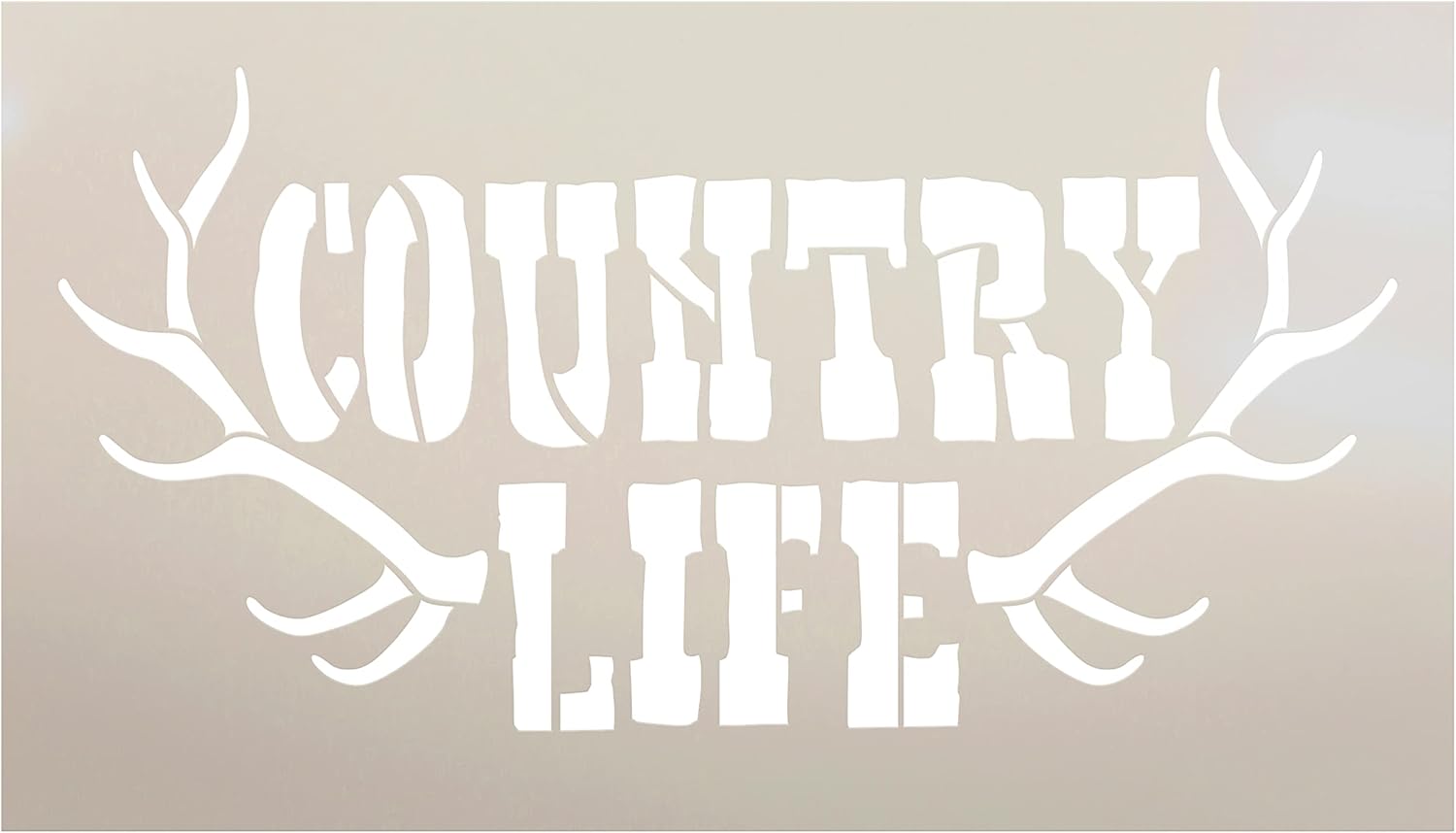 Country Life with Antlers Stencil by StudioR12 | Craft DIY Deer Hunting Home Decor | Paint Buck Rack Wood Sign | Reusable Mylar Template | Select Size (15.75 inches x 9 inches)