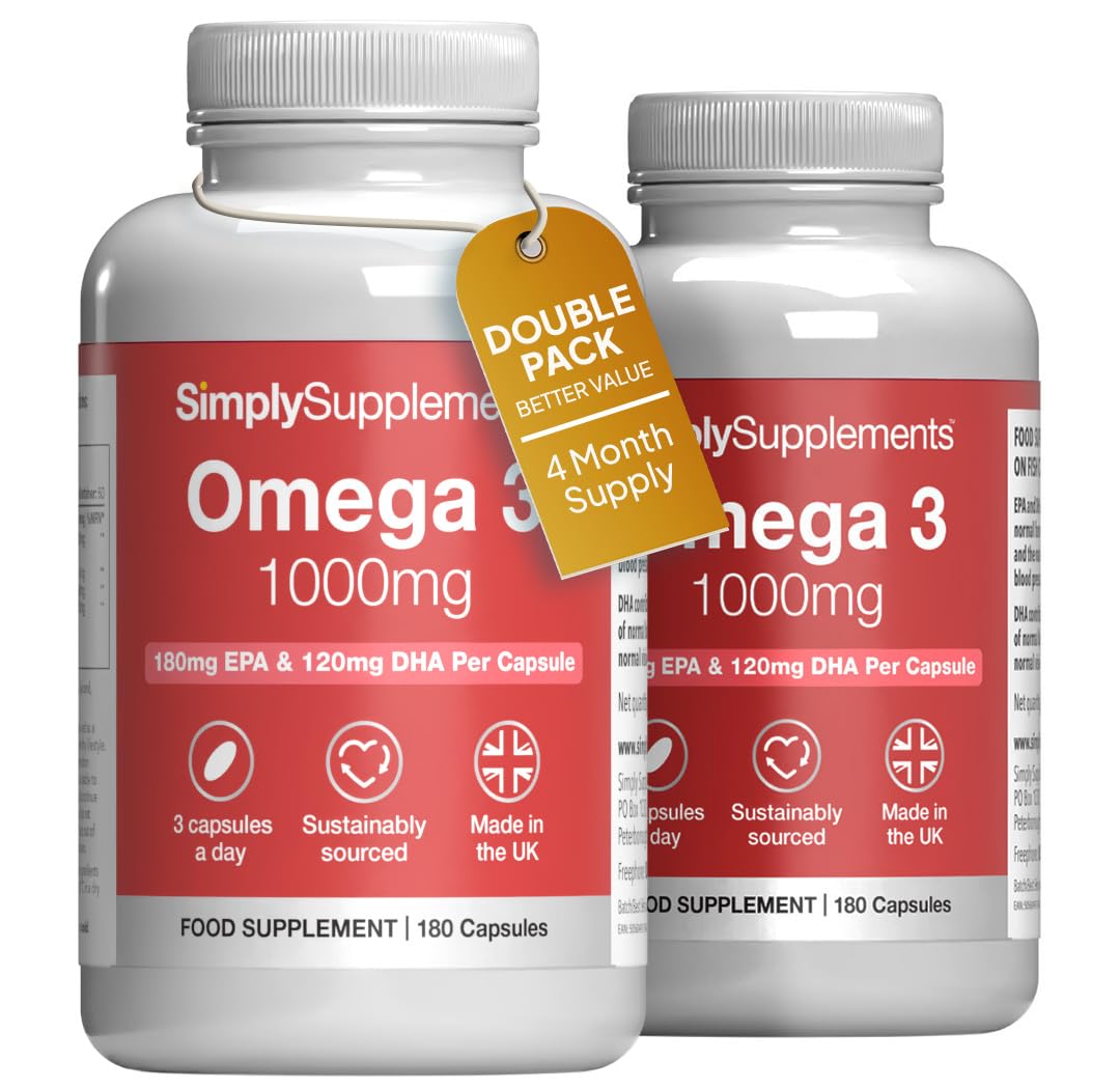 Pure Omega 3 1000mg Capsules | Supports Heart, Brain & Eye Health | Rich in Omega 3 Fatty Acids | 540mg of EPA and 360mg of DHA per Serving | 360 Capsules = 4 Months’ Supply | Made in The UK