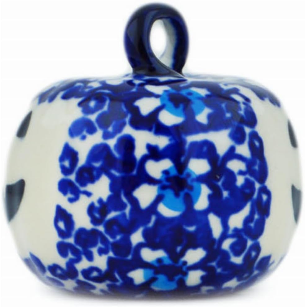 Polmedia Polish Pottery Pumpkin Ornament - Flowers On The Lake Pattern Handmade in Boleslawiec Poland + Certificate of Authenticity