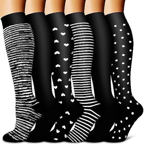 Meias de compressão para mulheres e homens (6 pares) - Melhor suporte para enfermeiras, corrida, cam