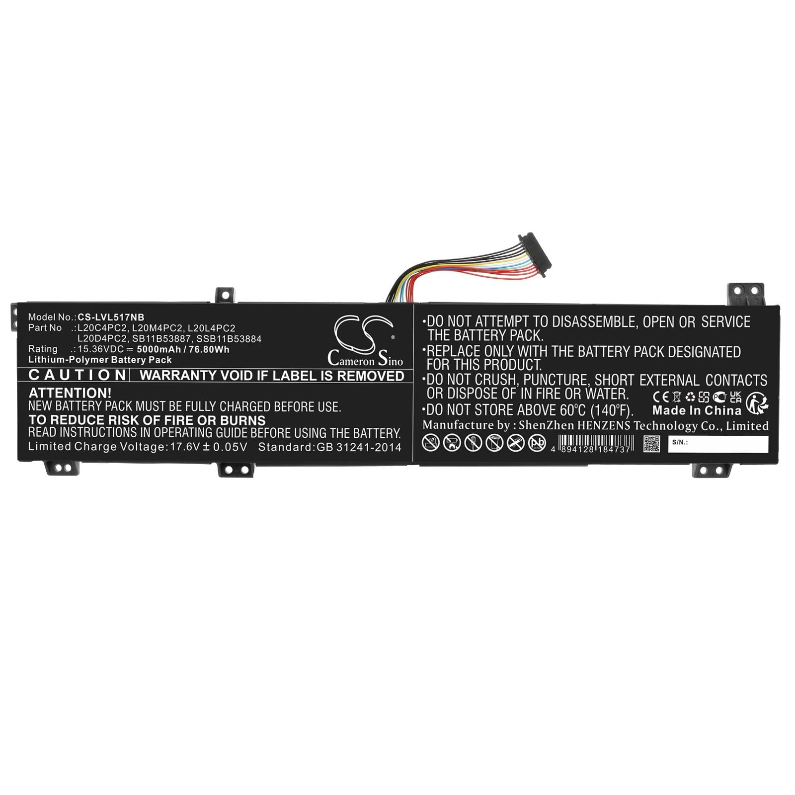 Batteria di ricambio da 5000 mAh per LEN0V0 Codice: L20C4PC2, L20D4PC2, L20L4PC2, L20M4PC2, SB11B53887, SSB11B53884