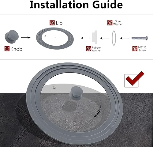 Miniatura 5 de Walfos Tapa universal para utensilios de cocina de 10.5, 11.5 y 12 pulgadas de diámetro, se adapta a ollas, sartenes y sartenes. Tapa de sartén de
