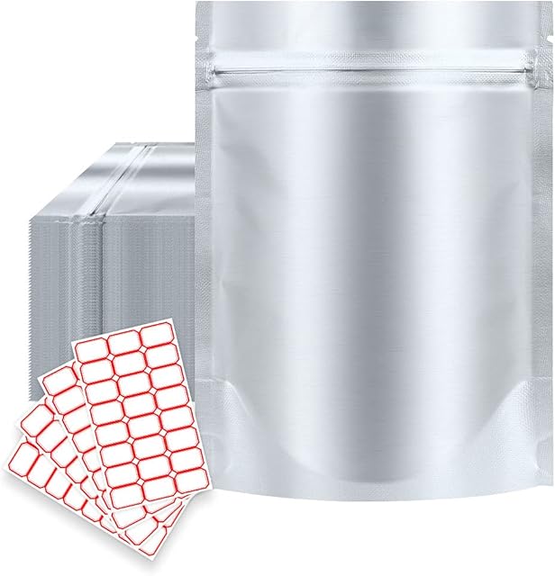 Beefeta 50 Pieces Foil Bags Resealable Aluminum Mylar Smell Proof Bags Thick 7.4 Mil Long Term Zip Lock food storage bags for Candy Snack, Coffee Beans, Tea, Grains (18cm x 26cm)