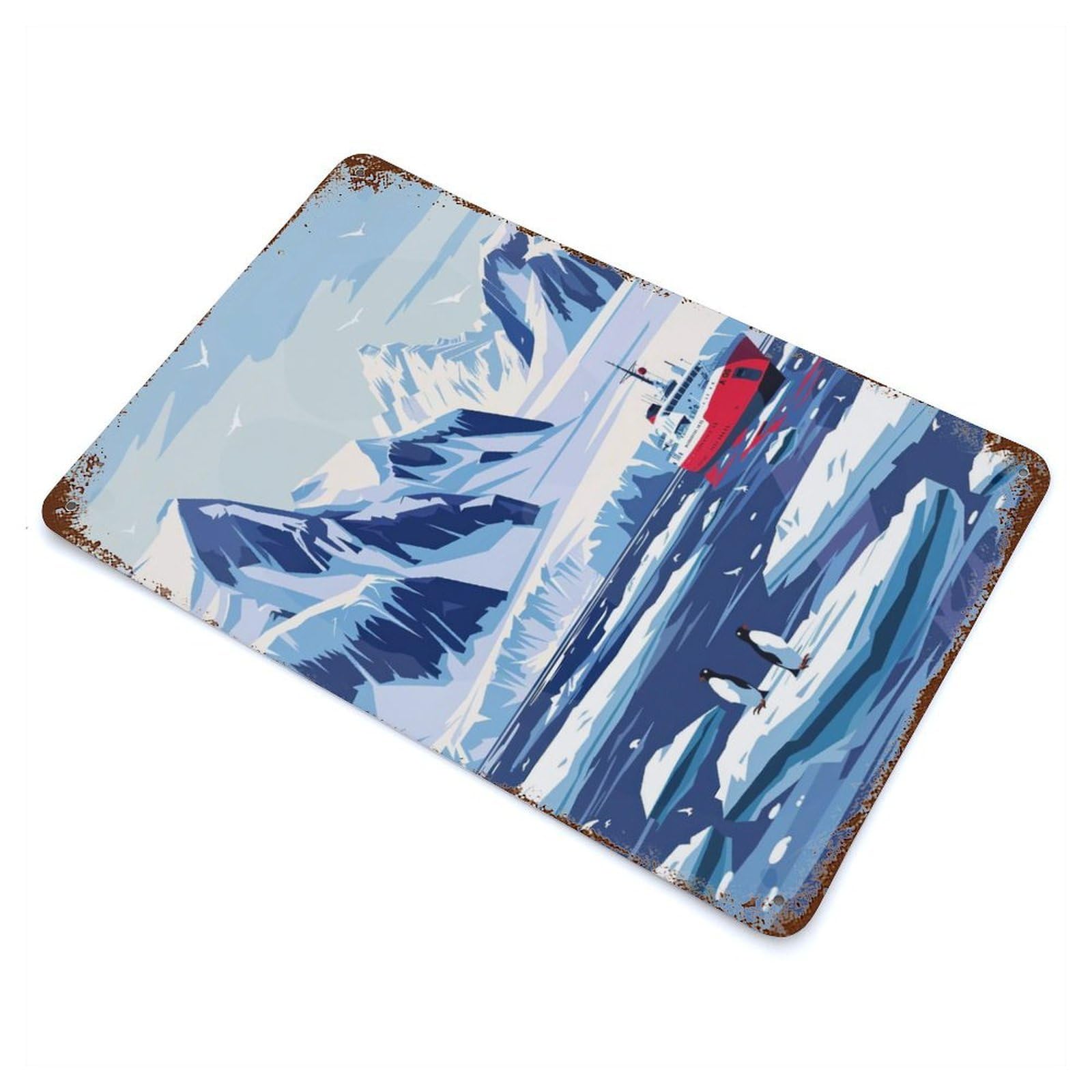 Antarctica Landscape with Penguins Weathered Tin Sign 11.8"x7.9", for Patio, Garden Room And Bar Decor, Farmhouse Wall Decor