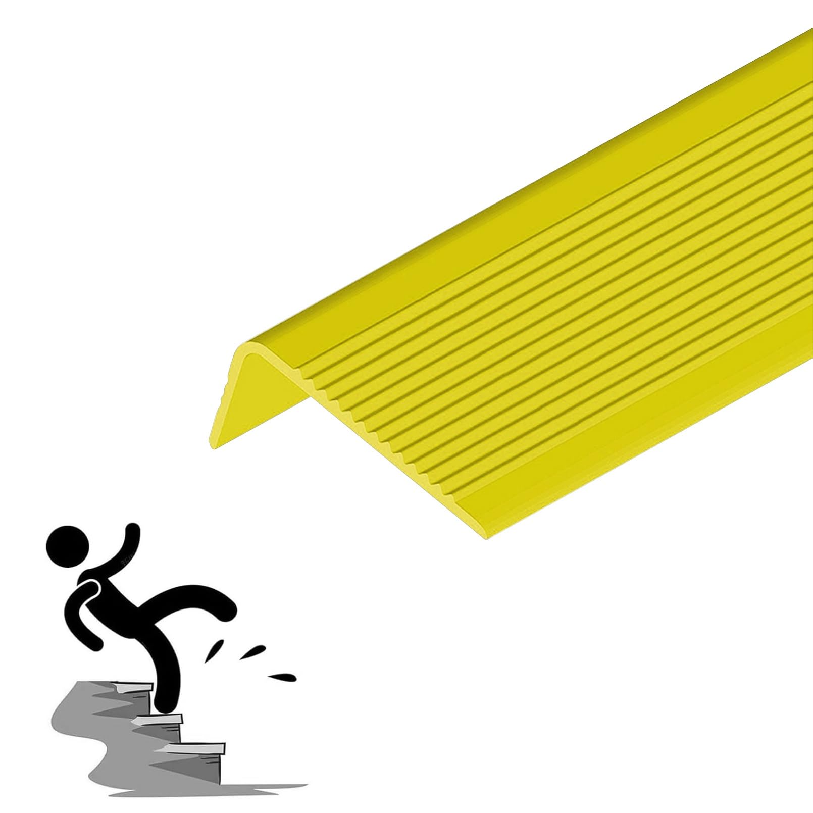 PVC Treppenkantenprofil Antirutsch-Profil, Winkelprofil Kunststoff Selbstklebend Treppenkantenschutz, Gute Flexibilität, Abriebfest, für Außen-und Innentreppen, Treppenkantenprofil PVC(Yellow,2m/78.7i
