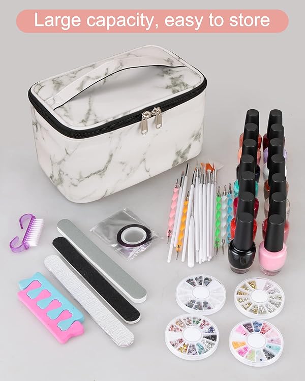 Marble Nail Art Set - Organizer with Compartment, Travel Case, Nail Tool Bag, Holder, Manicure Set Accessories by Meiiy - Image 4