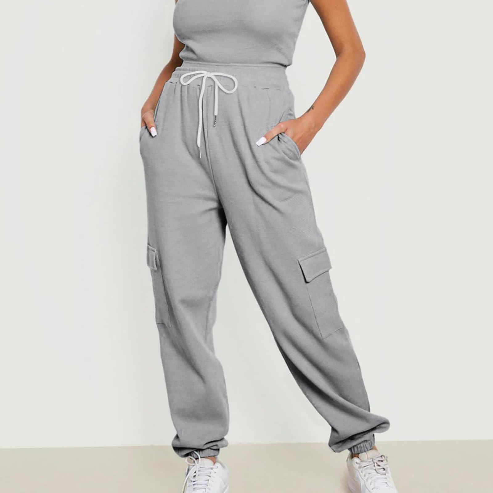 Sweatpants Womens Cargo Pants Lightweight Joggers Cinch Bottom Athletic Workout Outdoor Trousers Fashion Clothes Gray