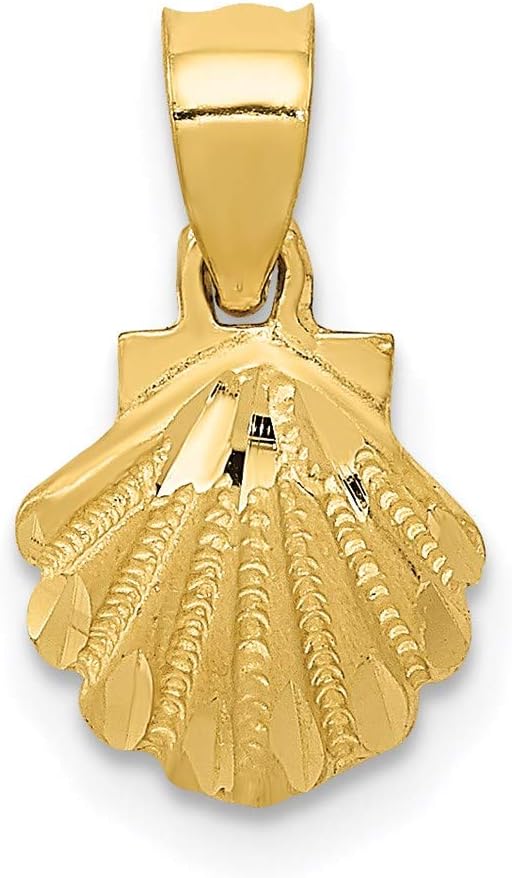 Saris and Things 14k Yellow Gold Solid Scallop Shell Charm Pendant
