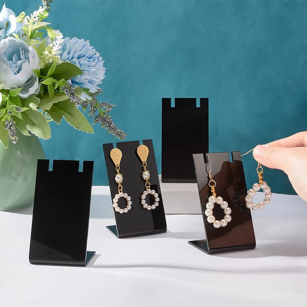 Fanassyy 6pcs Black Acrylic Earring Holder L-shape Jewelry Display Holder Necklace Stand for Necklace Jewelry Dangling Slant Back Display Earrings Display Cards (Clear) ((Colour- Black)) 3