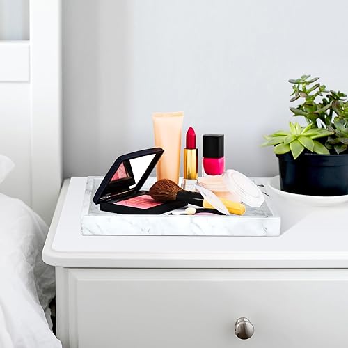 Miniatura 6 de HighFree Bandeja decorativa de piedra de mármol, bandeja de mármol de perfume negro, bandeja de cosméticos hecha a mano de mármol real para baño,