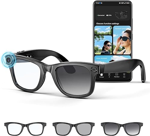 Mingtawn AI Smart Glasses 4K HD Camera, BT Call, 800W Anti-Shake Camera Glasses with Video Recording Dual Mic, Simultaneous Interpretation/GPT Identify Objects, 270mAh Smart Glasses（Photochromic 1