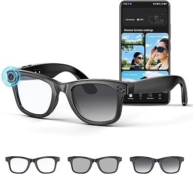 Mingtawn AI Smart Glasses 4K HD Camera, BT Call, 800W Anti-Shake Camera Glasses with Video Recording Dual Mic, Simultaneous Interpretation/GPT Identify Objects, 270mAh Photochromic GlassesBlack