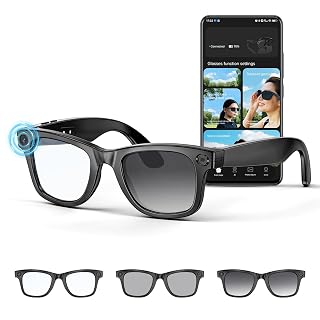 AI Smart Glasses 4K HD Camera, BT Call, 800W Anti-Shake Camera Glasses with Video Recording Dual Mic, Simultaneous Interpretation/GPT Identify Objects, 270mAh Photochromic Glasses(Black - Amazon product rated Grade A