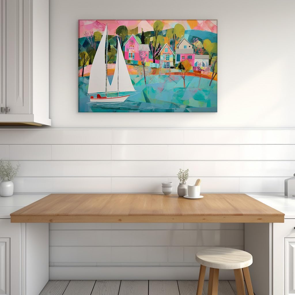 Canvas for Living room. Sailboat Serenity: Capturing the Essence of Coastal Bliss Through Artful Expression, 27 x 18 inch Canvas Wall Art - Contemporary Masterpieces - Modern Home Decor