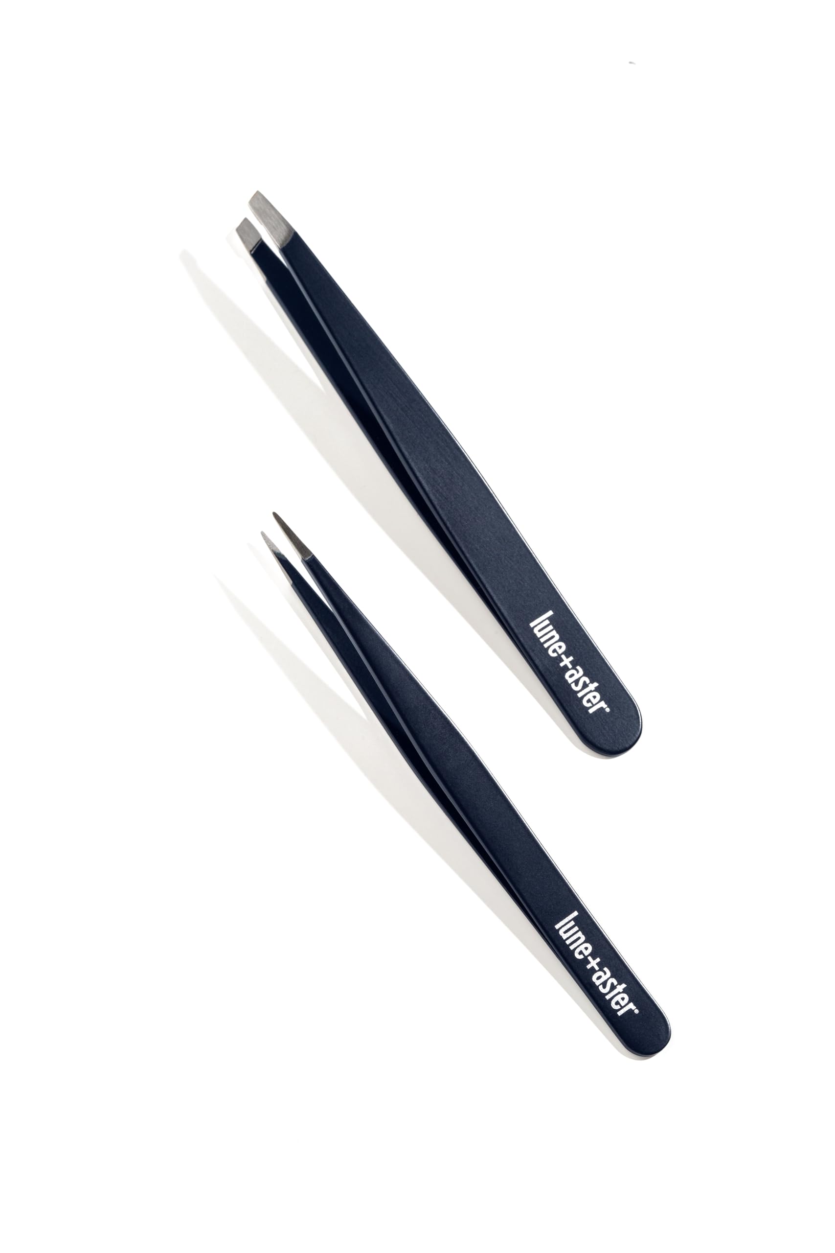 Lune+Aster Slant Tweezer - Stainless steel slant tweezer for at-home brow touch ups and other grooming needs.