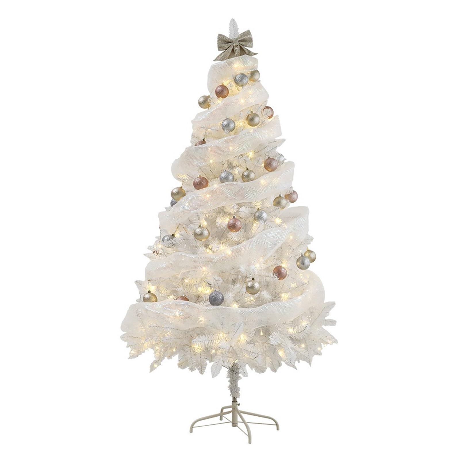 6ft Christmas Tree White Christmas Tree Set Premium Hinged Artifical Xmas Trees with Metal Stand for Indoor Outdoor