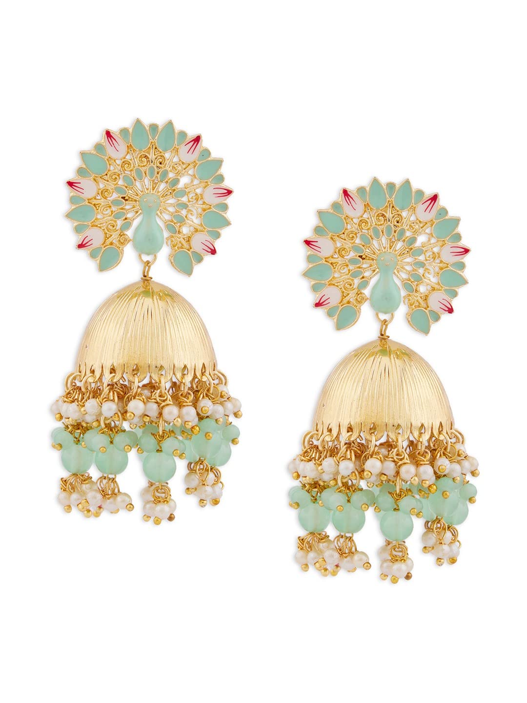 Zaveri Pearls Green & Pink Meenakari Peacock Inspired Cluster Beads Drop Jhumki Earring For Women-ZPFK13793 (B0B1JGLKDZ) Amazon Price History, Amazon Price Tracker