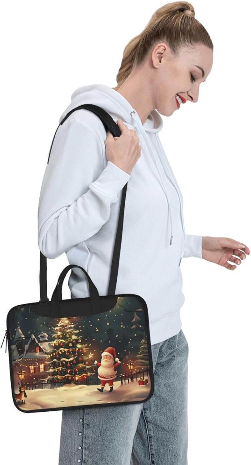 Merry Christmas Print Laptop Bag Three Layer Protection Shockproof Crossbody Laptop Shoulder Bag for Men Women