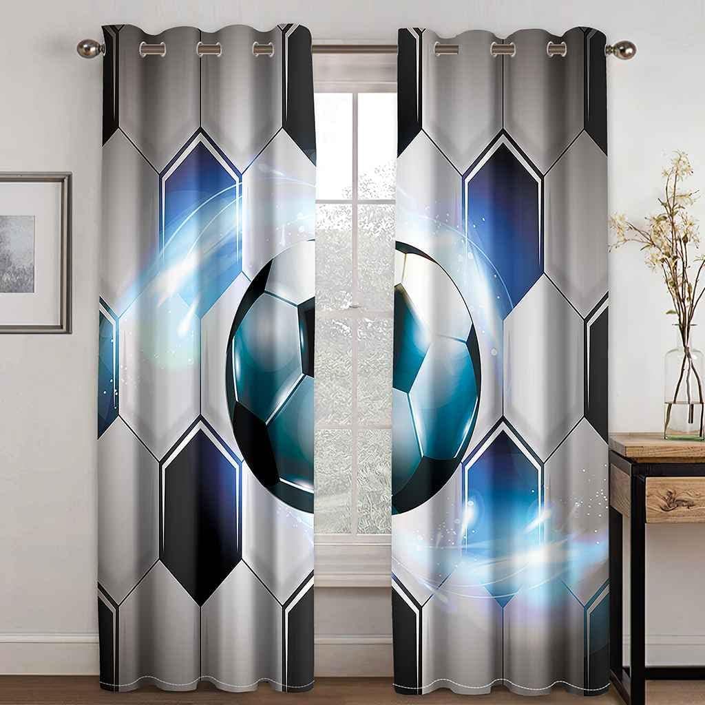 Rideaux pour Salon Et Chambre, Design Moderne À Oeillets, Football Abstrait, Rideaux Occultants Isolant Thermique, 3D Impression Rideau Occultant P