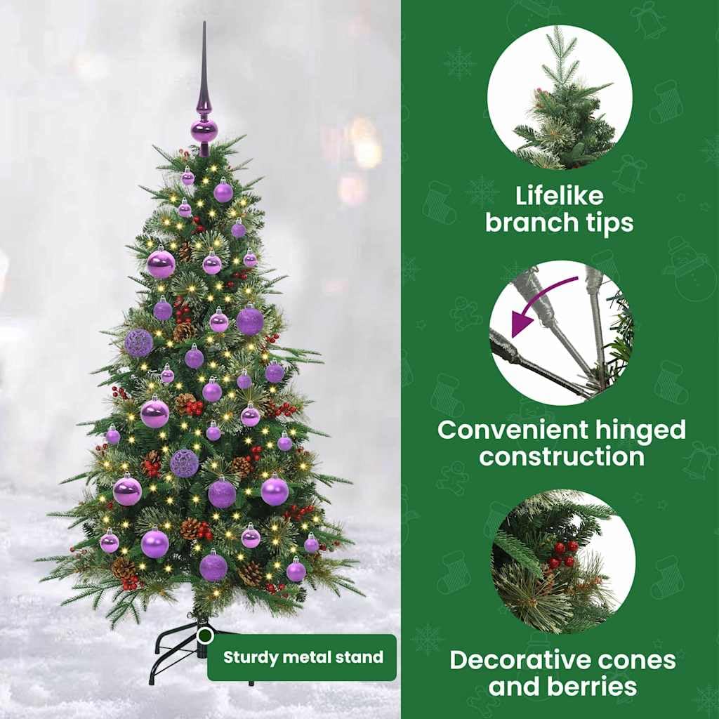 vidaXL Sapin de Noël Artificiel à Branches Articulées Vert 120 cm, Arbre de Noël Moderne en cône, déco Robuste pour l'intérieur et l'extérieur, Guirlande Lumineuse, Blanc Chaud