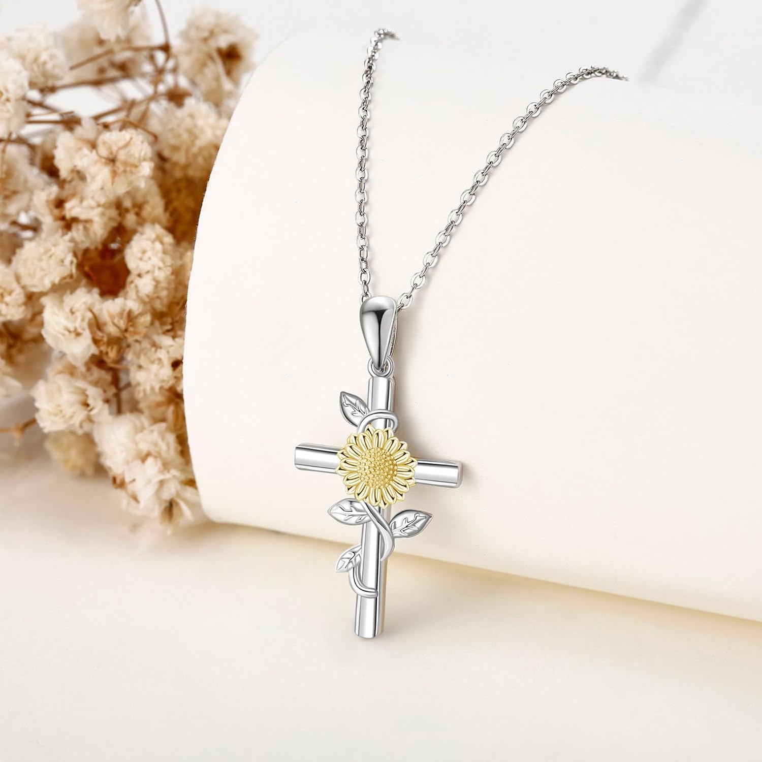 Flower Cross Necklace 925 Sterling Silver Carnation/Rose/Lily/Daisy Cross Necklace Birth Flower Jewelry for Women - Image 3