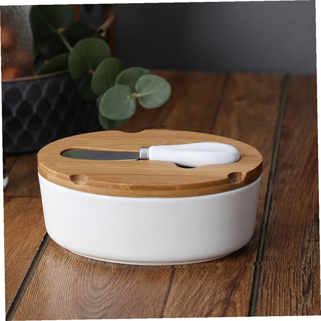 Ceramic Butter Dish with Lid and Cutter Square Oval Butter Storage Box for Cheese Preservation for Dining and Food Serving