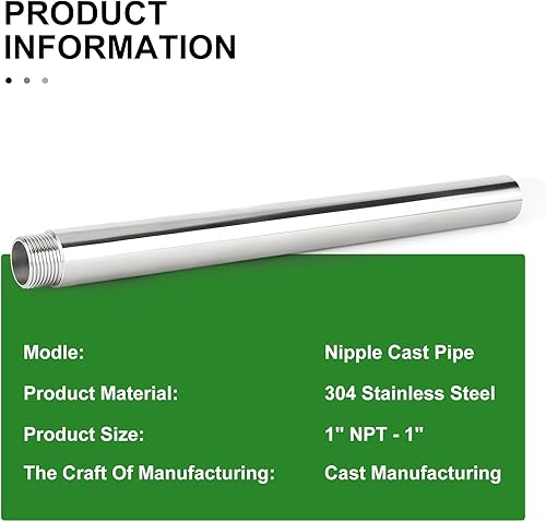 Miniatura 505 de TAISHER 2 accesorios de tubería de acero inoxidable, 1/2 "NPT x 1/2" NPT macho roscado, tubo fundido de pezón de 6 pulgadas de longitud 1.969 in