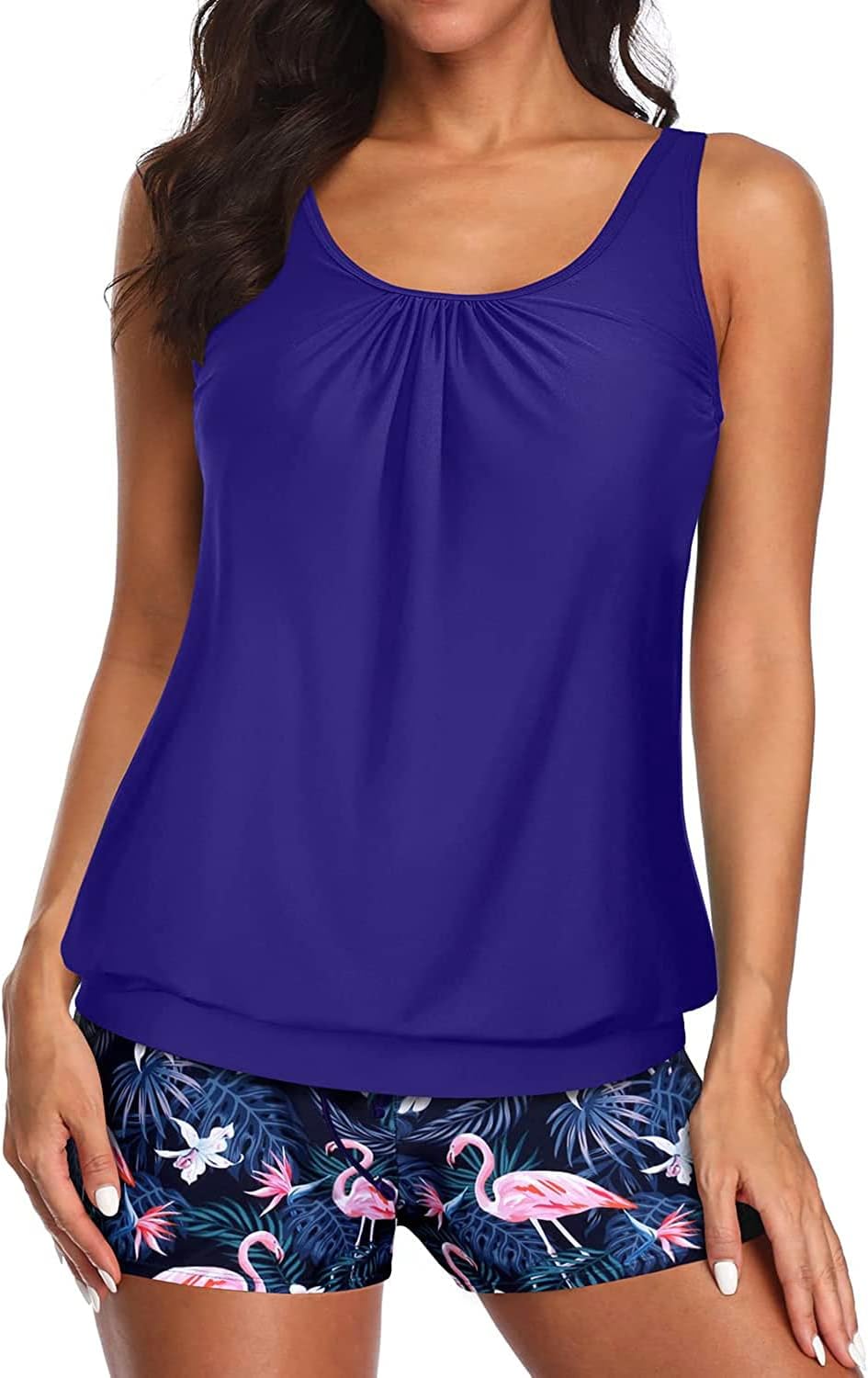 Women Two Piece Swimsuits Loose Tankini Top with Boy Shorts Bathing Suit image 4