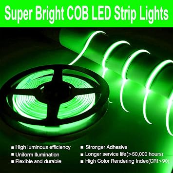 SUYOOULIN LED Şerit Işıklar, Yüksek Yoğunluklu LED Şerit 16,4FT/5m 528 LED/M DC12V Kısılabilir Deforme Edilebilir LED Şerit, Dekorasyon için, 90 Ra(Yeşil)