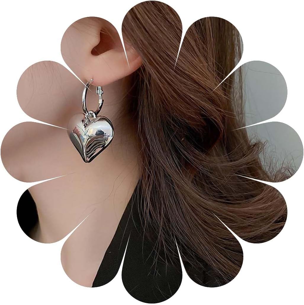 Vintage Puffy Heart Drop Earrings Large Heart Stud Earrings Love Heart Dangle Earrings Love Heart Hoop Huggie Earrings Jewelry for Women