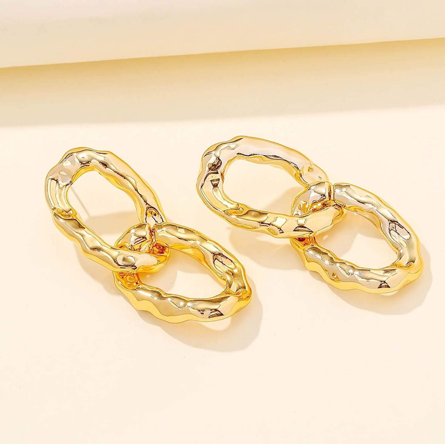 Vintage Chunky Circle Hoop Earrings Hollow Circle Drop Earrings Gold Irregular Circle Earrings Geometric Double Circle Earrings Jewelry for Women - Image 6