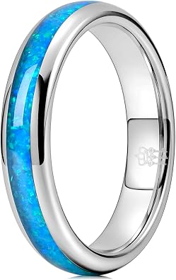 THREE KEYS JEWELRY Tungsten Wedding Band Opal Inlay for Men Women | 4mm, 8mm, Engagement Gift, Comfort Fit, Rose Gold, Matte
