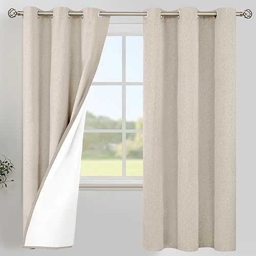 Miniatura 12 de YoungsTex Cortinas 100% opacas de lino natural de 84 pulgadas de largo para dormitorio, cortinas con aislamiento térmico con ojales, oscurecimiento