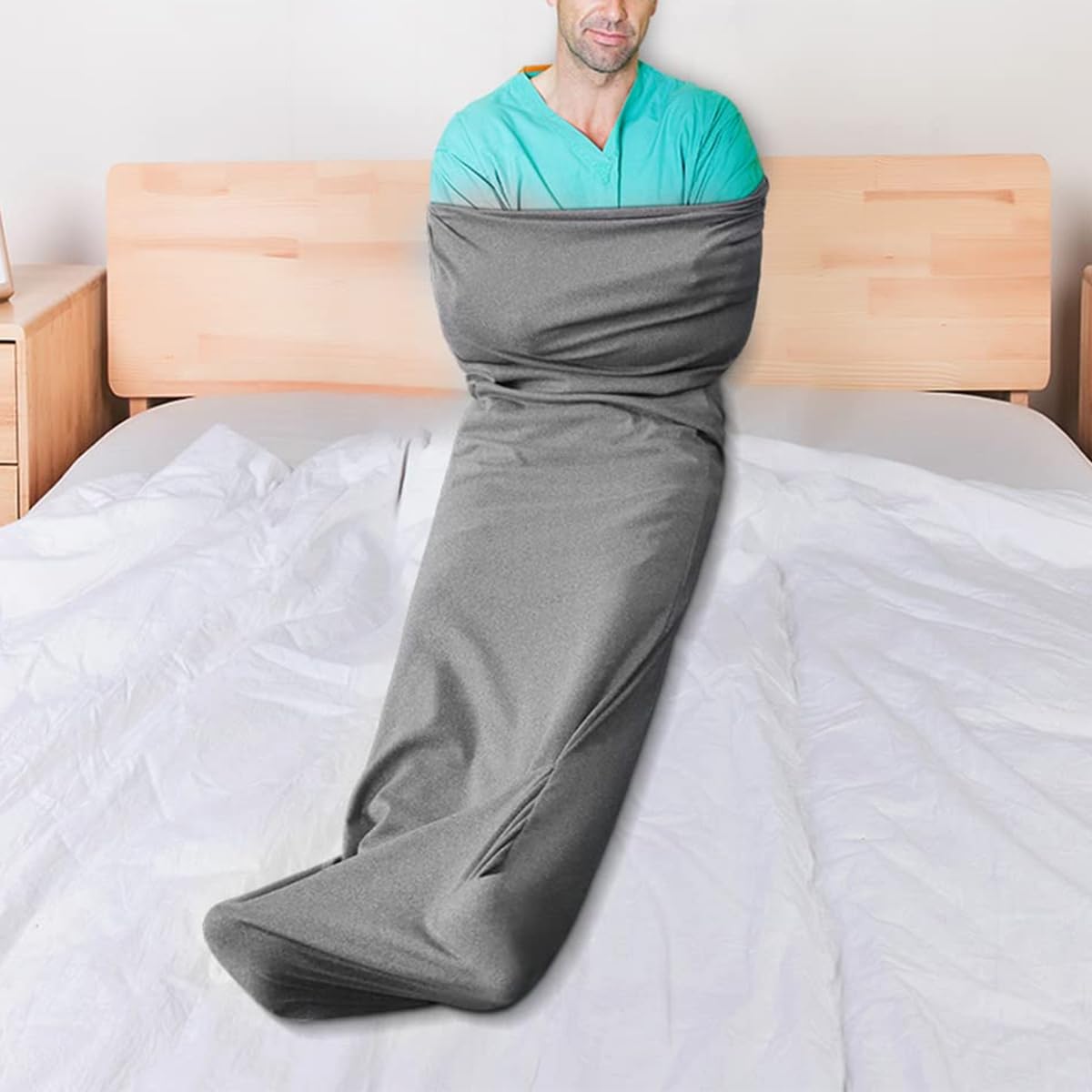 Alide Sacco nanna a compressione indossabile avvolgente a 360°, grigio, 185x50 cm, coperta per dormire, per alleviare stress e ansia, per adolescenti e adulti