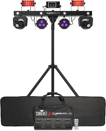 CHAUVET DJ GigBAR Move + ILS 5-in-1 Lighting System with 2 Moving Heads Bundle with 2 DMX Cables and Austin Bazaar Polishing Cloth