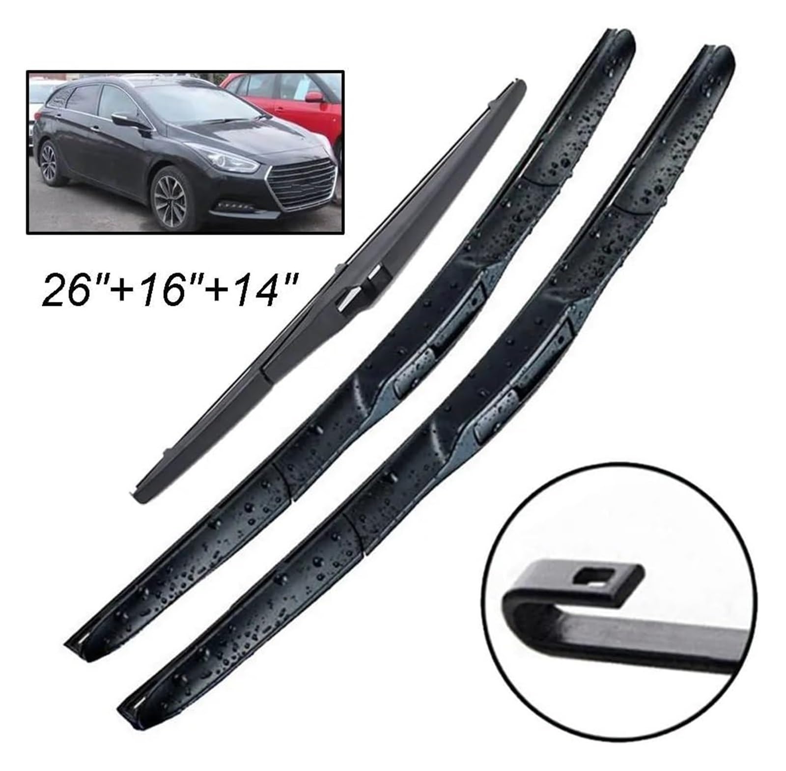 tergicristallo per Hyundai I40 Estate 2011-2019 Parabrezza Finestra Spazzole 26 "+16" + 14" Spazzole Auto Anteriore Spazzole Tergicristallo Posteriori Set