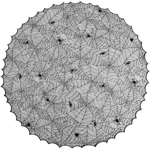 Halloween Black Tablecloths Lace Overlay 70" Round Tabletop Collection Deco