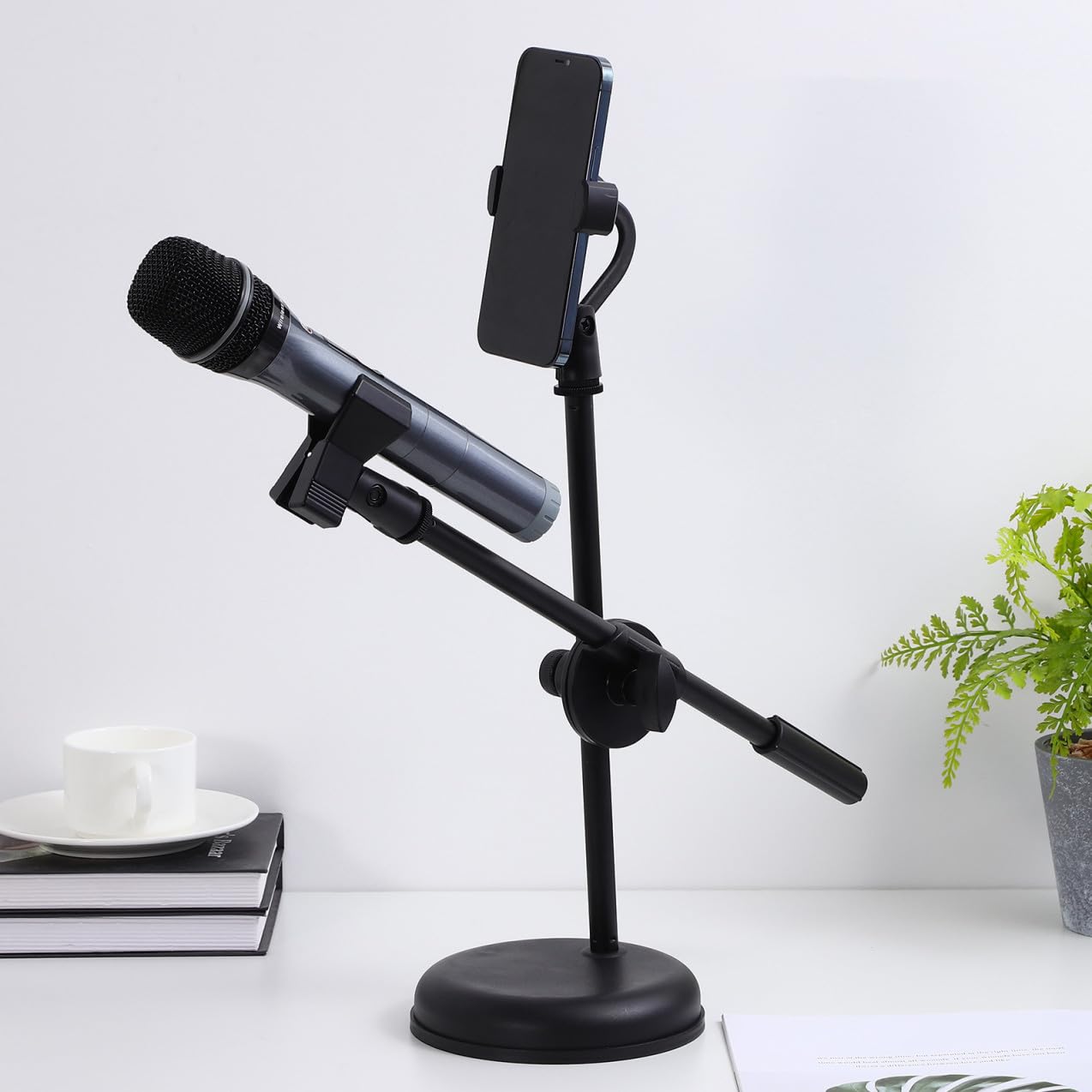 ibasenice 1zestaw Regulowany Stojak Mikrofon Biurko z Uchwytami Telefon Stabilna Podpora Do Nagrywania Domowym Studio Idealny Do Podcastów i Transmisji Żywo