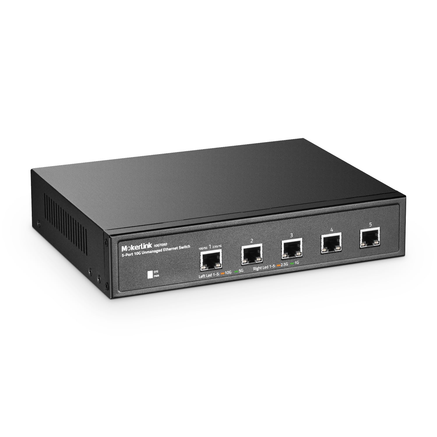 MokerLink - Conmutador Ethernet no administrado de 5 puertos 10G, 10G/5G/2.5G/1G autoadaptativo, plug and play, de metal para escritorio|montaje en rack