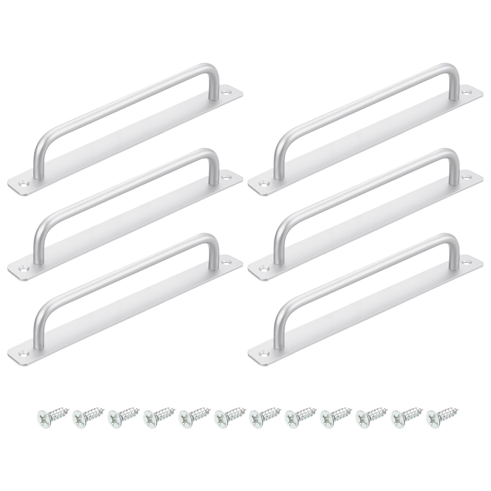 uxcell 6Pcs Barn Door Handles, 224mm / 9 Inch Hole Center Sliding Gate Door Pull Handle Aluminum Alloy Cabinet Handles with Base and Screws for Kitchen Bathroom Wardrobe Closet (Silver)